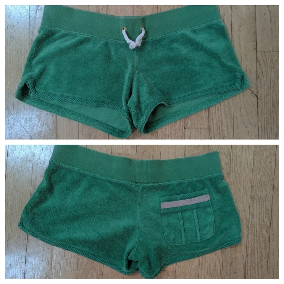 RARE Y2K Juicy Couture Terry Cloth Lime Green Pink Pocket Shorts S - Image 1 of 4
