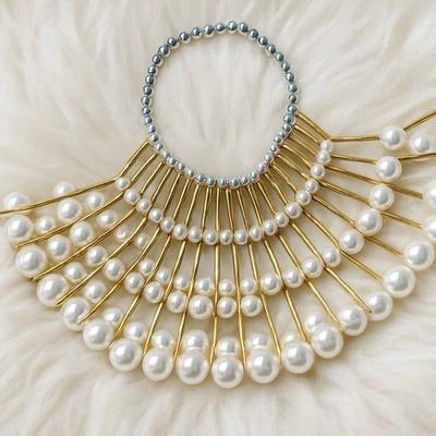 Contas de acrílico metálicas inspiradas em Vanina pérolas frisadas alça superior bolsa ventilador embreagem - Imagem 1 de 4