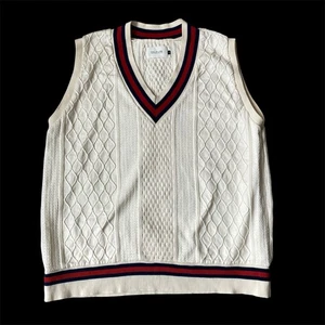 Cal O Line Cricket Zopfmuster Pullover Weste Herren S Creme Tennis Vorbereitung Varsity Japan - Bild 1 von 8