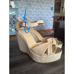 NUEVO SIN ETIQUETAS Jimmy Choo Beige Charol Correa al Tobillo Cuñas Talla 41 - Imagen 1 de 8
