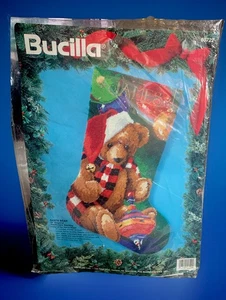 Bucilla SANTA BEAR Needlepoint Christmas Stocking Kit 60722 NEW 1994 - Picture 1 of 7