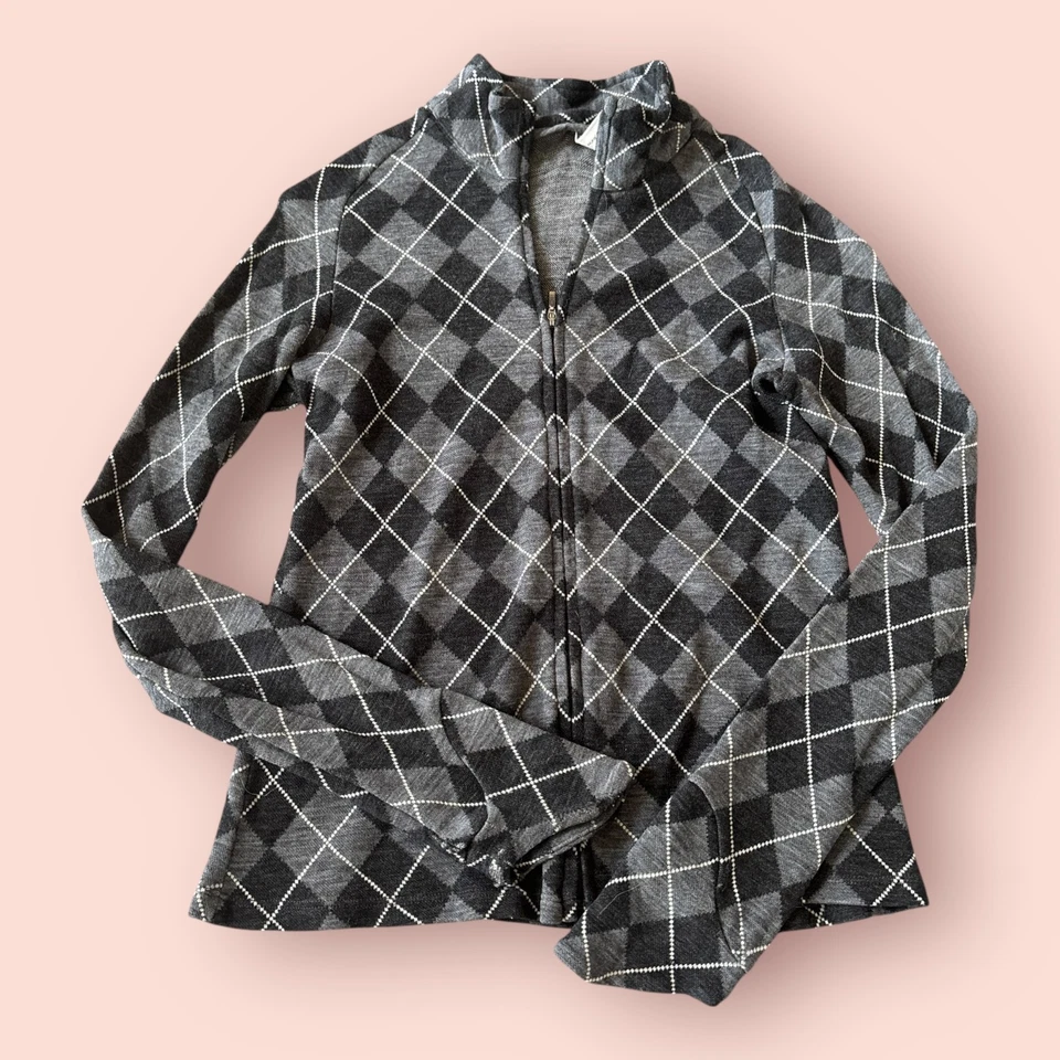 Ibex Cardigan Sweater Womens Small Gray Black Argyle Diamond Merino Wool Zip Up Foto 1 de 4