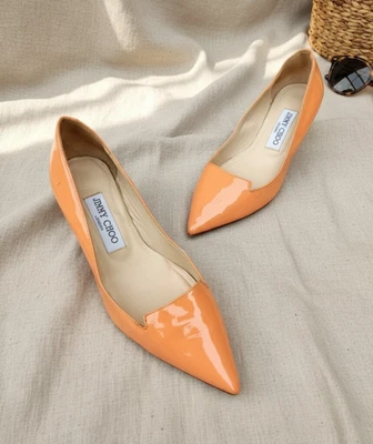 Authentic Jimmy Choo Love 100 Neon Orange Patent Stiletto Heel Pumps EU 36 US 6 - Image 1 of 4