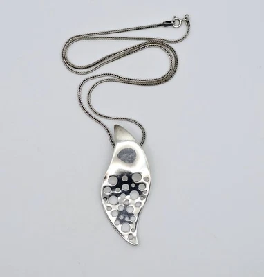 Collar Colgante Vintage Plata Esterlina Hoja Ondulada Retro Nativo Boho Manchado Foto 1 de 4