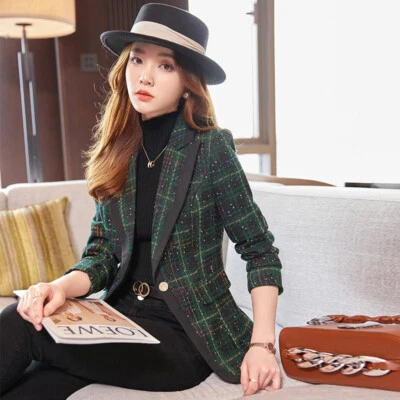 Chaqueta Blazer Tweed Mujer Talla 4-16 Pequeña Mediana Grande XL Oficina Formal Negocios Foto 1 de 4