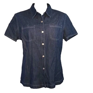 NWT Copper Key Blue Denim Shirt Women’s L Short Sleeve Snap Button Front Pockets - Picture 1 of 10