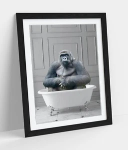 GORILLA IN BATHTUB -QUIRKY ART FRAMED POSTER PICTURE PRINT BATHROOM ARTWORK - Picture 1 of 10