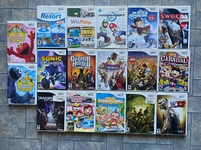 Wii Games Lot Of 17 Swords Mario Kart Guitar Hero Sports Resort Sonic & MORE! - Image 1 of 4