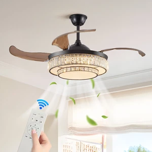 Ventilador de techo retráctil LED contemporáneo con luz y control remoto, silencioso re - Imagen 1 de 11