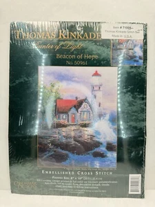 Thomas Kinkade Beacon of Hope Lighthouse Embellished Cross Stitch Kit 1999 - Picture 1 of 2