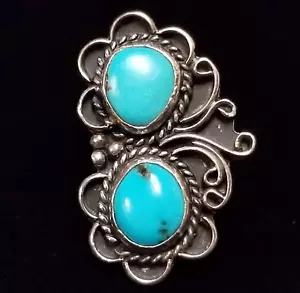 Anillo de nudillos cabujón de plata esterlina 925 azul turquesa suroeste nativo de colección - Imagen 1 de 11