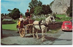 Vintage postcard Irish Jaunting Car Ross Castle Kerry VW Beetle CYF 860B AA857