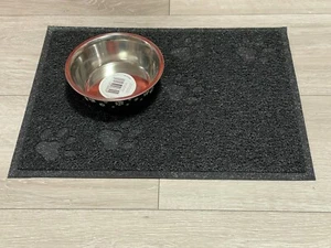 Black Rectangle Pet Feeding Mat Paw Shape Dog/Puppy/Cat/Kitten Food Bowl/Dishes  - Picture 1 of 12