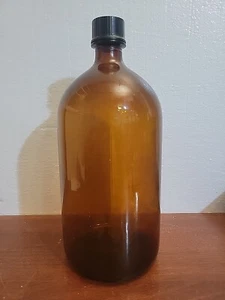 Upjohn Amber Brown 14" Glass 1 Gallon Medicine Bottle Apothecary 1934 O I Glass - Picture 1 of 12