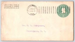 Annullamento macchina Doremus 1903 - Spartanburg, SC to Providence, RI - carta stampata - Foto 1 di 2