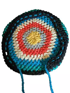 CROCHETED ROUND TOILET LID/SEAT COVER MULTICOLOR FITS VINTAGE SIZE LIDS HANDMADE - Picture 1 of 9