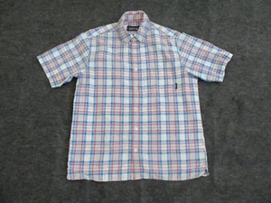 2x Orvis Button Shirt Mens Medium Red Plaid Pocket Linen Cotton Seersucker Adult - Picture 1 of 21