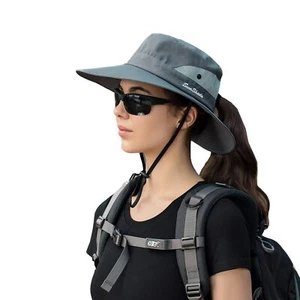 Ponytail Sun Bucket Hat for Women Men Wide Brim UPF 50+ Fishing & Beach Hats ... - Picture 1 of 7