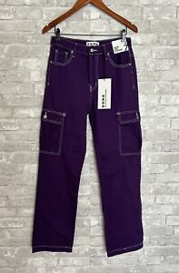 S.O.N.G. NWT Size 7/28 High Rise Cargo 90's Boyfriend Pants in Purple W/Pockets