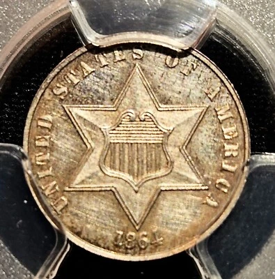 1864 Three Cent, Silver Trime, Star III, PCGS PR-62 - Image 1 of 4