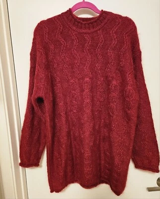 Vintage ESPIRIT ESSENTIALS Cable Knit Red Tunic Sweater Wool & Acrylic Sz. Large - Image 1 of 4