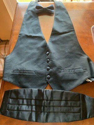 Lord West Accs. Chaleco negro ajustable para todos, cummerbund, corbata negra/azul/dorada Foto 1 de 3