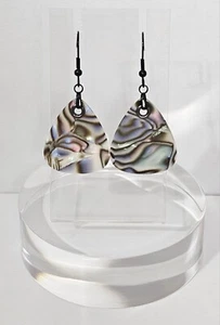 Abalone Dangling Guitar Pick Black Fish Hook Fashion Earrings - Picture 1 of 2