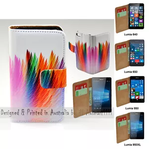 For HMD Series - Abstract Feather Print Theme Wallet Mobile Phone Case Cover - Picture 1 of 1