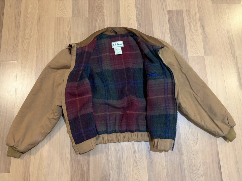 Vintage LL Bean Jacket Mens Large Brown Wool Blanket Lined Bomber Chore Zip Up - Image 1 of 4