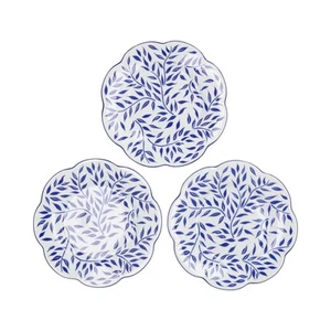Maison Margaux Spring Leaves Blue Floral Porcelain Dessert Plates 4 Set RRP256 - Picture 1 of 12