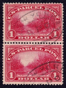 US Scott Q12 (Pair) 1913 Fruit Growing, $1 carmine rose, VERY FINE USED - Picture 1 of 1