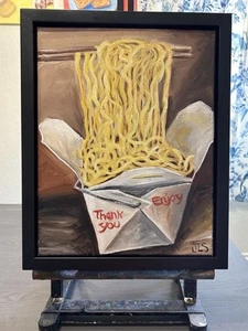 Chinese Takeout Food Painting, Hand Painted 11 X 14” Framed, NOT A PRINT - Picture 1 of 2