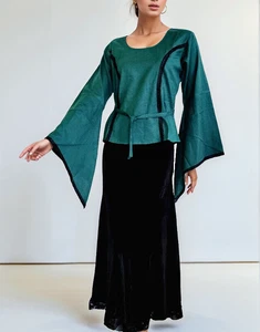 Bäres Leinenbluse Mittelalter Vikings tannengrün Tunika Zipfelärmel Gr. 34-38 - Bild 1 von 3