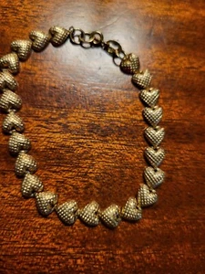 925 Gold Plated Sterling Silver Heart Linked 6.4 g Bracelet  7" Valentine Hearts - Picture 1 of 10