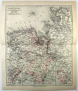 Oldenburg & the Weser River Basin - Original 1888 Map by Meyers. Germany - Picture 1 of 3