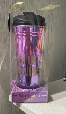 NUEVO CON ETIQUETAS Taza de Viaje Juicy Couture Moda Rosa Ombré Metálica “Levántate y Sé Glamoroso” Foto 1 de 3