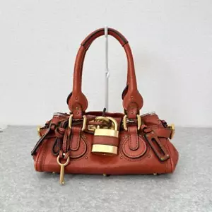 CHLOE Paddington Mini Hand Bag Shoulder Bag Leather Orange w/ Padlock, Key - Picture 1 of 13