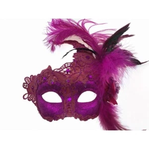 HOT PINK Feather Swan Women Masquerade Mask Mardi Gras Party Resin Mask  - Picture 1 of 3