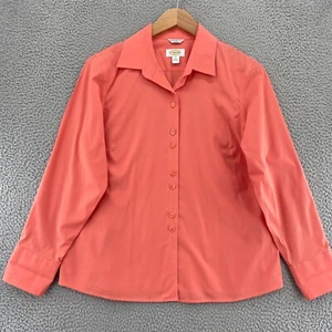 Talbots Hemd Damen 14 Koralle Knopfleiste Kragen knitterarm Stretch Freizeit - Bild 1 von 9