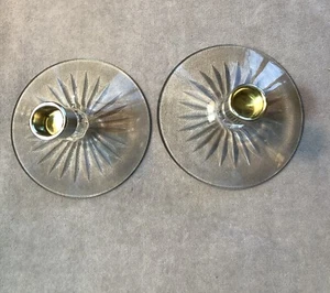 Antique Unusual Wide, Low, Heavy Star Cut Glass Candlesticks w/Nickel Silver Top - Picture 1 of 6
