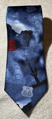 "Corbata 100 % seda azul y rojo mapa U.S. Highway 66 para hombre - 58""" Foto 1 de 4