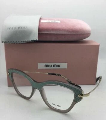 Anteojos MIU MIU VMU 07O U6S-1O1 52-17 monturas de ojos de gato de cuero gris dorado y verde azulado Foto 1 de 4