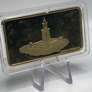 7 Ancient Wonders Collectible Bar - Gold-Plated Brass - 1 oz - 2"x1" - Picture 1 of 4