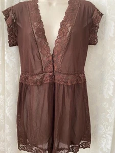 SURREALIST Stretch Lace BLOUSE cover up layering BROWN NWOT size L/XL 4 - Bild 1 von 5