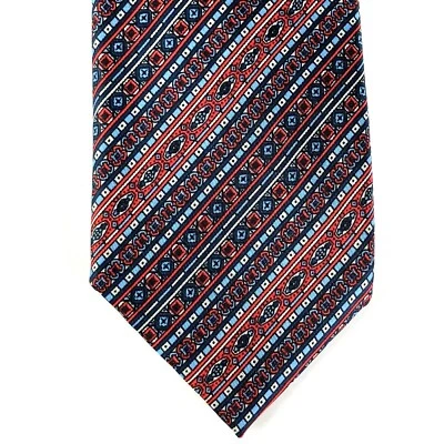 Mens Vtg necktie Tie Silk Red Blue Traditional Stripe Micro Floral Geometric FAB - Image 1 of 4