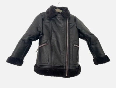 Abrigo de motociclista forrado de piel sintética negro Zara niños niñas 5 años Foto 1 de 4