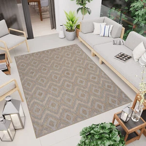 Alfombra exterior marrón aspecto sisal tela plana moderno balcón terraza interior - Imagen 1 de 11