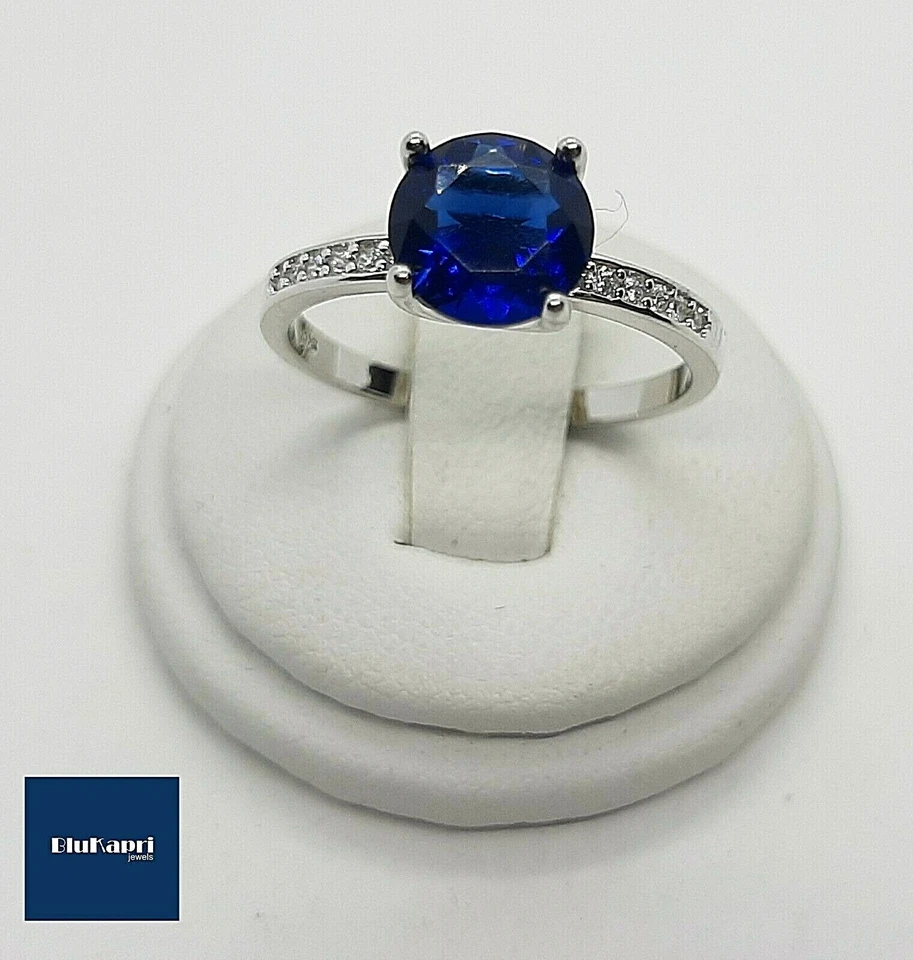 Anello donna argento 925 con zirconi e solitario blu - Immagine 1 di 4