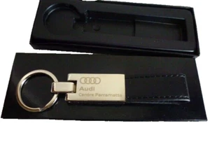 Audi Key Ring Holder Audi Centre Paramatta Steel/Black Leather Band 12cm New - Picture 1 of 4