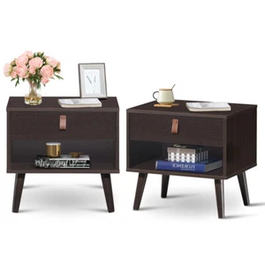 Topbuy Set of 2 Retro Wood Nightstand W/ Storage Drawer End Table Bedside Table - Picture 1 of 5